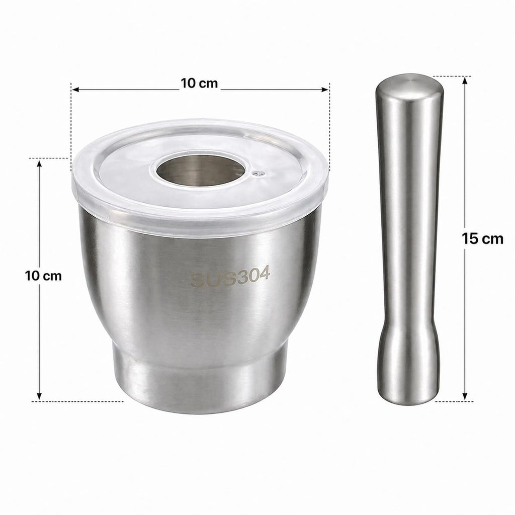 7AGAT stainless steel mortar and pestle set with lid, heavy-duty spice grinder for garlic, herbs, and spices in a durable kitchen tool.