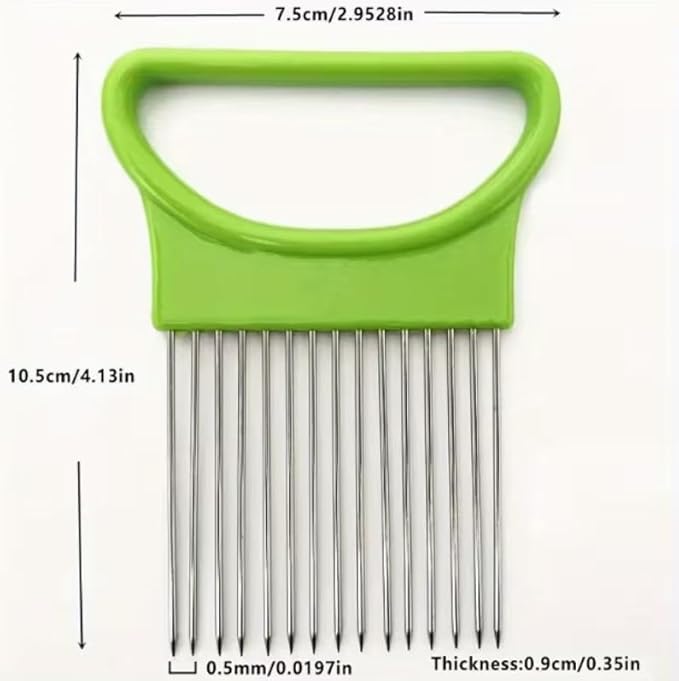 Multicolor vegetable holder slicer with stainless steel prongs for peeling, grating, and slicing in kitchen cooking tools.