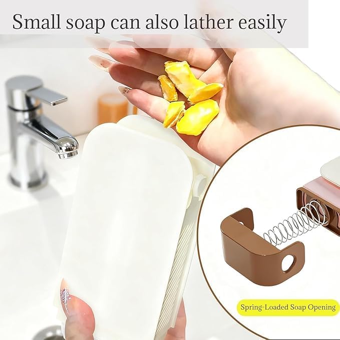 Multicolor 7AGAT 2-in-1 soap dispensing scrub brush with storage container, handheld cleaning sponge for shoes, clothes, and surfaces.