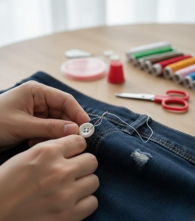 Colorful sewing kit by 7AGAT with thread spools, needles, scissors, pins, and a portable storage case for home or travel.