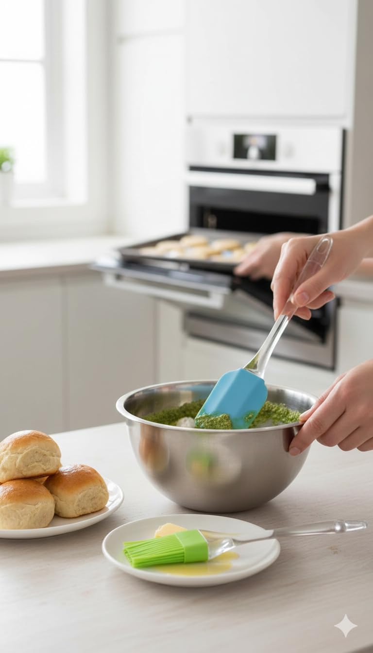 7AGAT silicone kitchen utensil set with heat-resistant spatula and basting brush, transparent handles, 2-piece cooking utensils