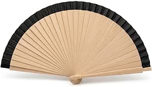 Hand folding fan by 7AGAT with wooden frame and fabric blades, portable and foldable, ideal for dance, weddings, cosplay, and festivals.