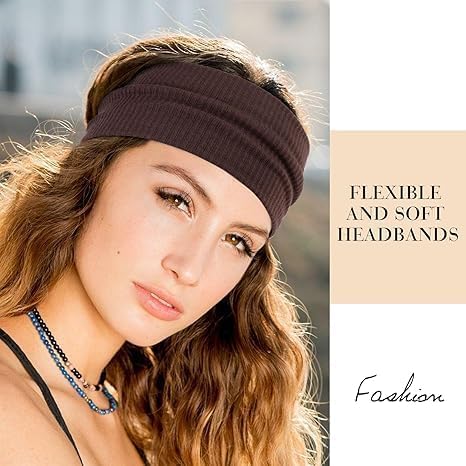 Soft ribbed elastic headband for women by 7AGAT, stretchy hair wrap suitable for sports, yoga, makeup, and daily wear.