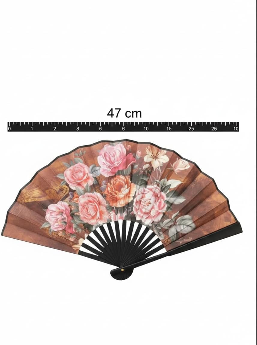 High-quality 7AGAT foldable hand fan with durable plastic and leather, featuring a floral pattern for weddings and festive occasions