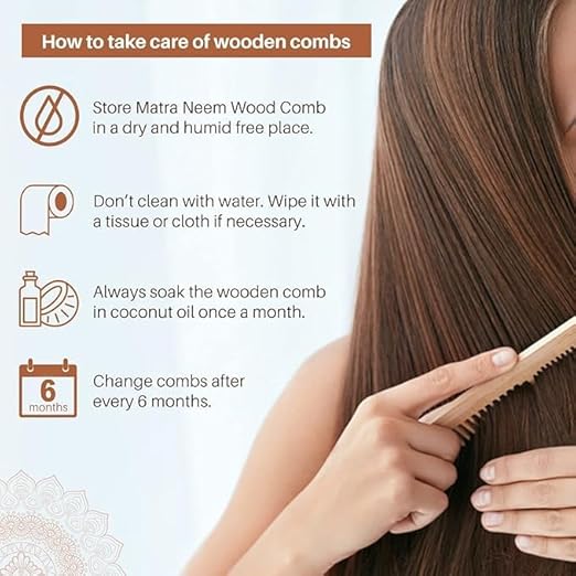 Natural wooden hair comb by 7AGAT with smooth rounded teeth, anti-static design for men, women, and kids' daily grooming.
