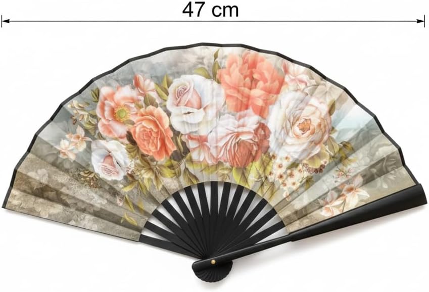7AGAT hand fan with durable plastic and leather, featuring a double-sided floral pattern, perfect for weddings, parties, and celebrations.