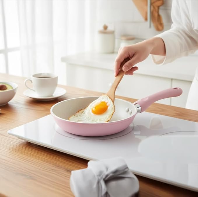 7AGAT mini granite frying pan with non-stick surface, scratch-resistant, heavy-duty, compact for frying and sautéing.