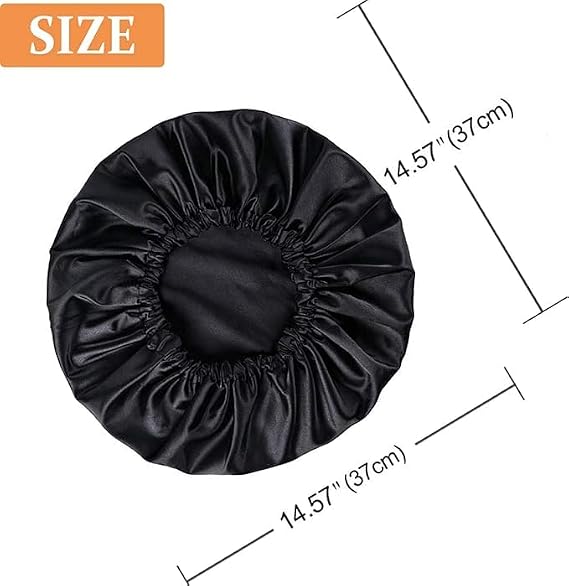 Premium fabric Sleep Bonnet for Hair Protection – Soft Silk fabric Night Cap with Wide Elastic Band, Adjustable Hair Wrap for Sleeping, Curly & Frizzy Hair Care (Black)