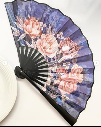 7AGAT hand fan with durable plastic and leather, double-sided folding design featuring a floral pattern, ideal for weddings and celebrations.