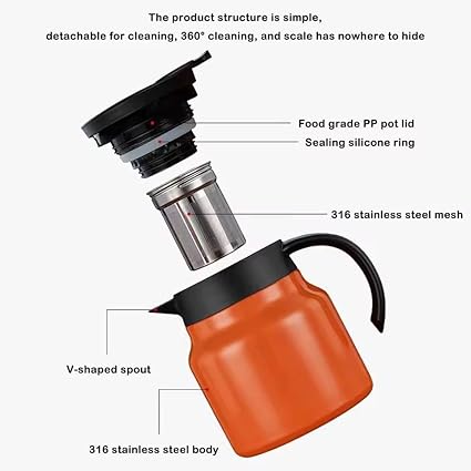 7AGAT stainless steel vacuum insulated thermos flask with ergonomic handle, double wall insulation, for hot and cold beverages.
