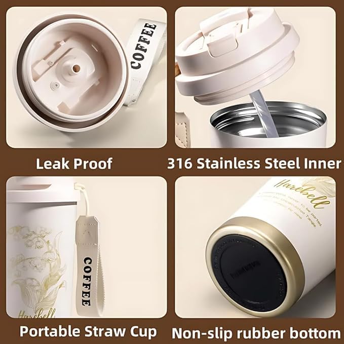 7AGAT travel coffee cup made of SUS316 stainless steel with 2-in-1 leak-proof lid for hot and cold drinks, reusable thermos flask