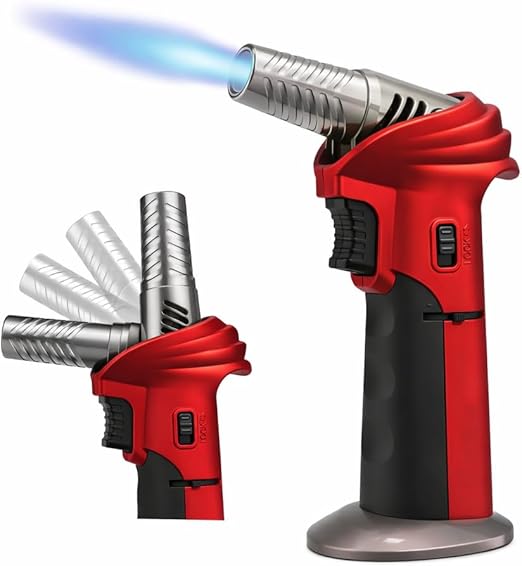 7AGAT professional butane torch lighter with adjustable head, refillable blow torch for kitchen, BBQ, soldering, and safety lock