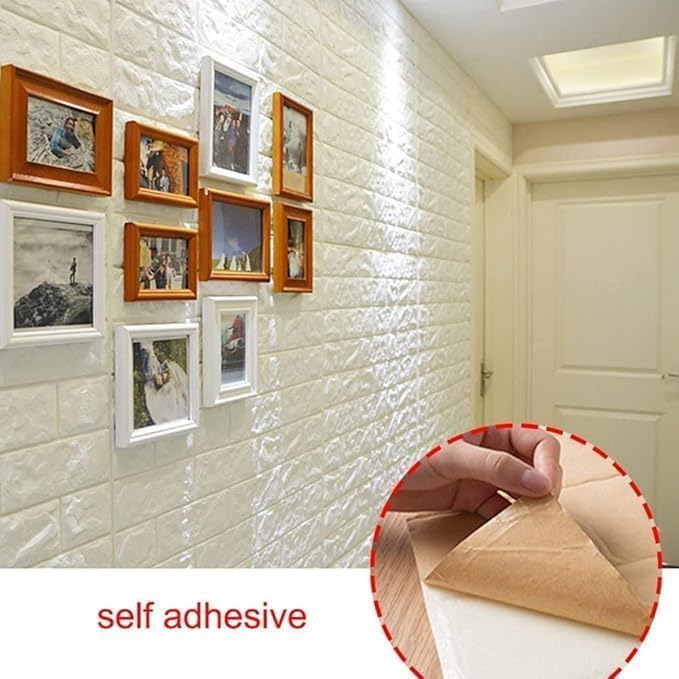 White 3D brick wall sticker by 7AGAT, self-adhesive waterproof foam panels, peel and stick wallpaper for living room or bedroom.