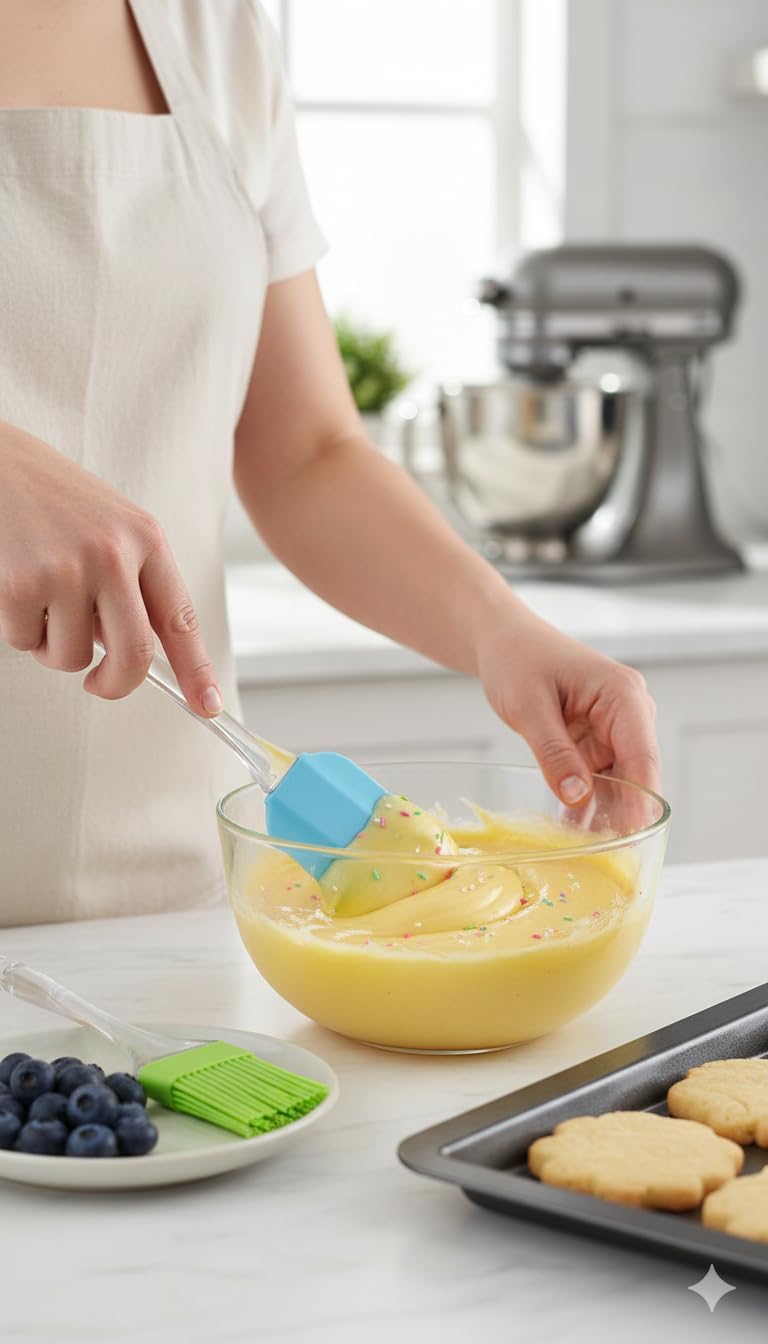 7AGAT silicone kitchen utensil set with heat-resistant spatula and basting brush, transparent handles, 2-piece cooking tools