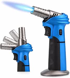 7AGAT professional butane torch lighter with adjustable head, safety lock, refillable blow torch for kitchen, BBQ, and soldering.