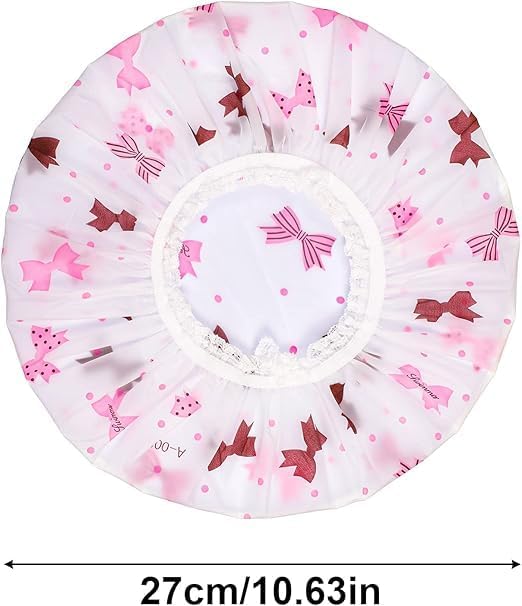 Two 7AGAT waterproof shower caps with colorful patterns, reusable hair bonnets for shower, hair treatments, and coloring.