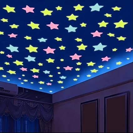 Set of 100 glow-in-the-dark star stickers from 7AGAT, luminous wall decor for kids' room ceiling and walls with double-sided adhesive.