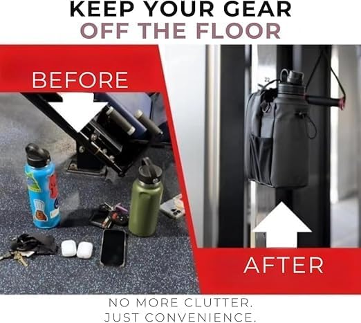 7AGAT Magnetic Bag Company gym water bottle bag in black with multi-pocket organization, water-resistant material, and adjustable strap.