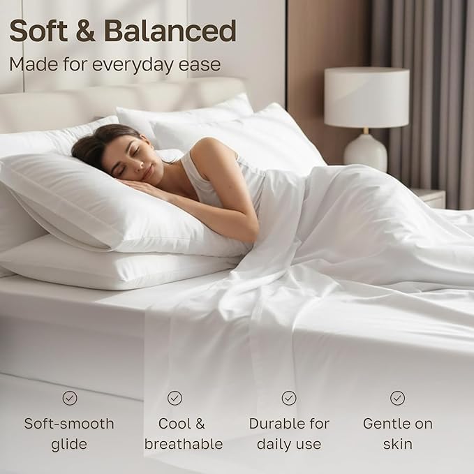 7AGAT soft bed sheet set with pillowcases, breathable fabric, durable, easy-care bedding for everyday comfort and style