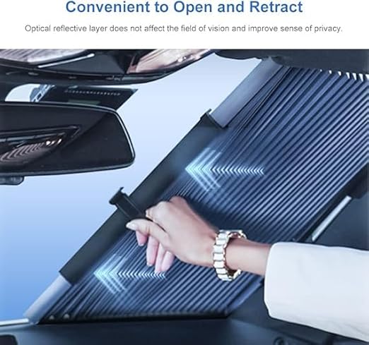 7AGAT retractable car windshield sunshade covering front and rear windows with UV protection for sun and heat shielding.