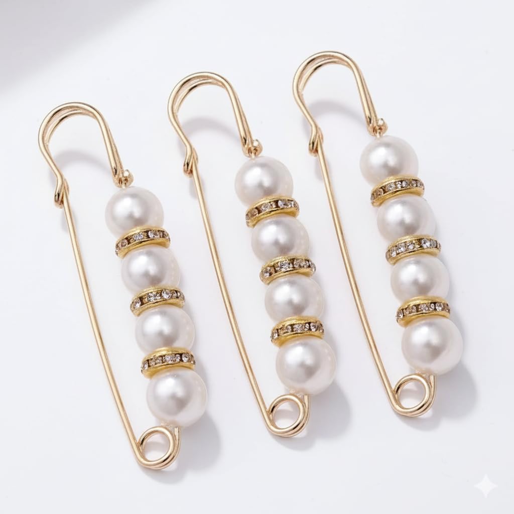 7AGAT decorative hijab pin with beaded design and crystal accents, stylish multi-purpose safety pin for secure headscarves