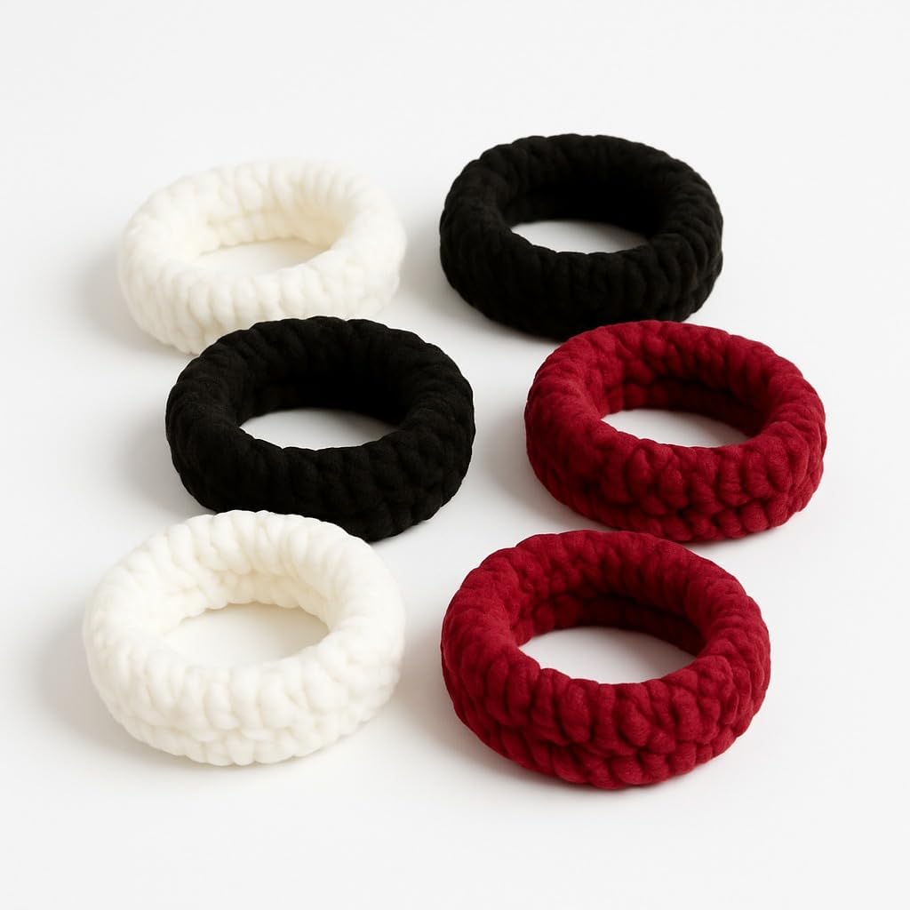 Six soft, thick no damage ponytail holders by 7AGAT, seamless elastic hair ties for women and girls to secure ponytails comfortably.