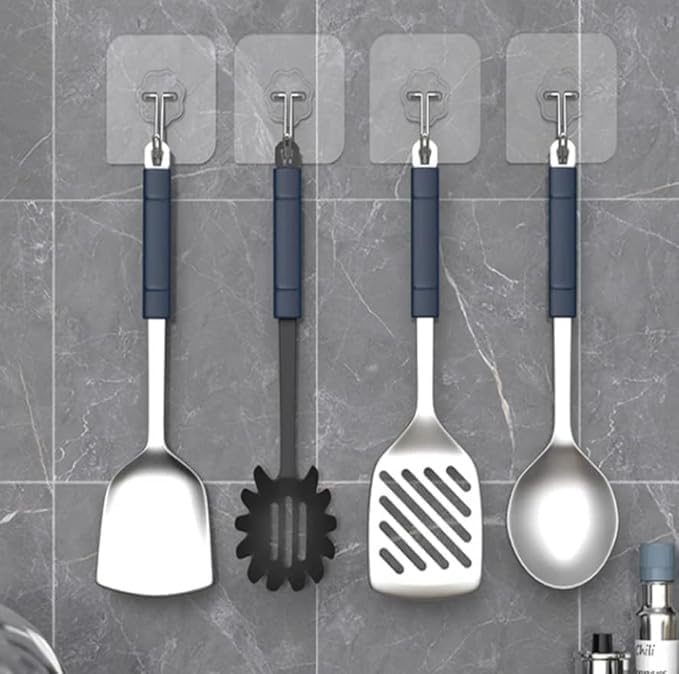 Heavy duty waterproof adhesive wall hooks by 7AGAT for bathroom, kitchen, bedroom, and door use. No drilling needed.