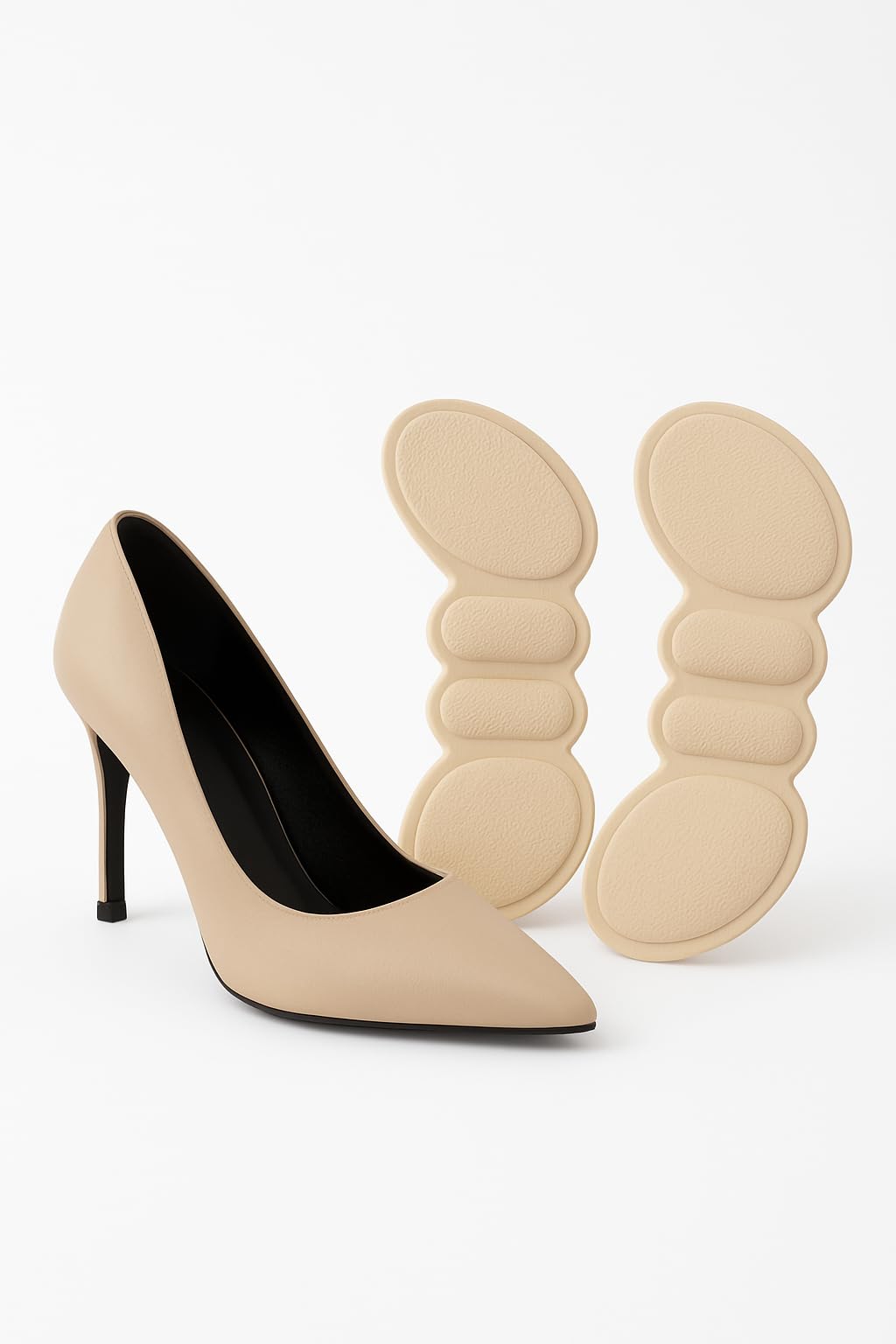 Pair of 7AGAT silicone heel cushion pads with anti-slip grip, designed to prevent blisters and heel pain in high heels, flats, and boots.