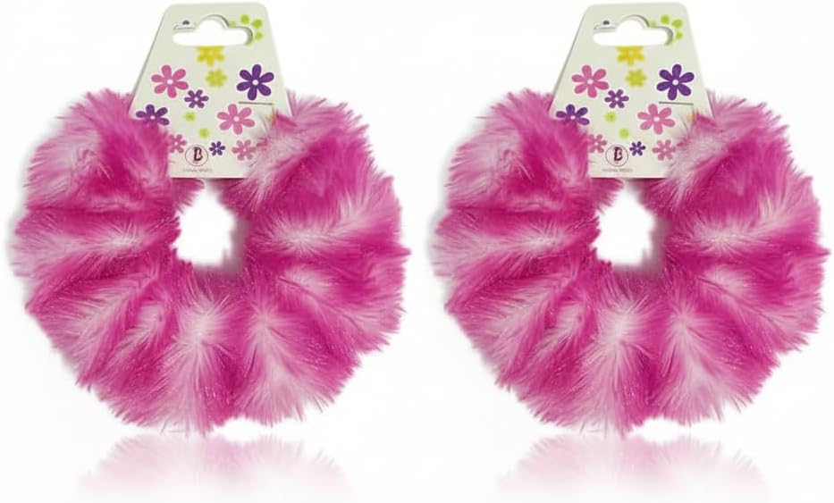 Colorful faux fur ponytail holders by 7AGAT, soft and fluffy hair accessories for women and girls, set of two.