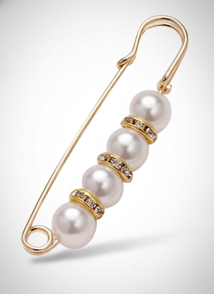 Decorative 7AGAT hijab pin with beaded design and crystal accents, stylish safety pin for versatile fashion and headscarf fastening.