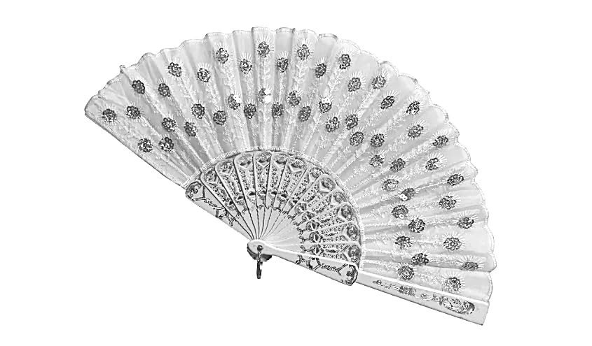 7AGAT classic silk fabric handheld folding fan with Chinese and Spanish styles, ideal for weddings, parties, and dance performances.