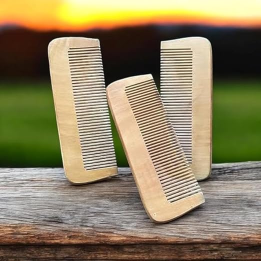 Natural wooden hair comb with smooth rounded teeth, anti-static design for daily grooming for men, women, and kids by 7AGAT