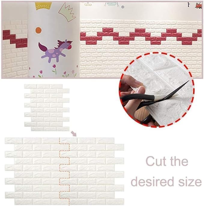 White 3D brick wall stickers by 7AGAT, waterproof foam panels for living room, bedroom, and kitchen wall decor.