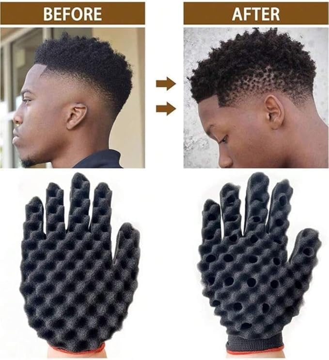 Black Wave Sponge Hair Glove by 7AGAT, a curl defining hair brush for shaping and styling curly hair.