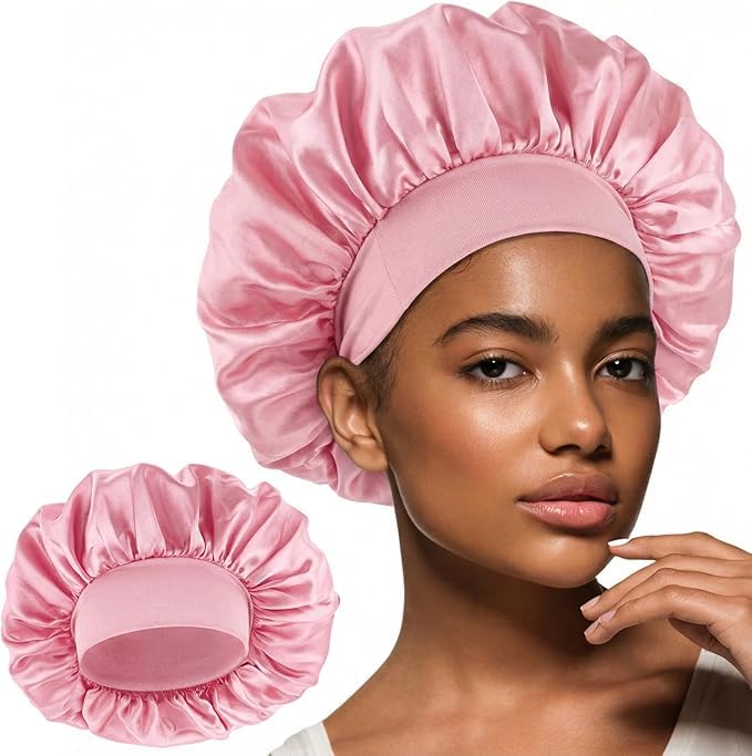 7AGAT satin sleep bonnet for hair protection, soft silk satin night cap with elastic band, ideal for curly and frizzy hair.