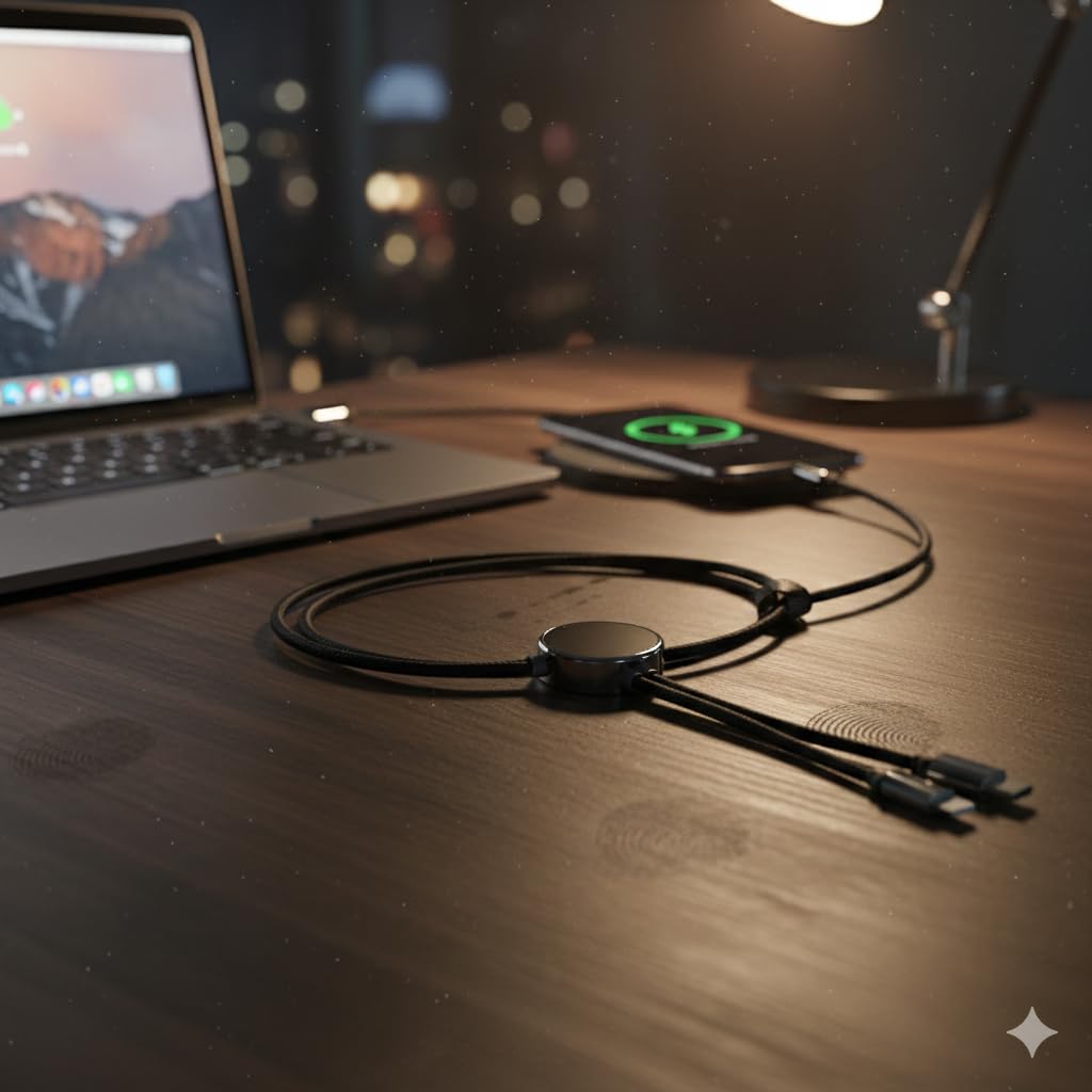 7AGAT Shopping 3-in-1 USB charging cable with LED indicator featuring Type-C, Micro USB, and Lightning connectors.
