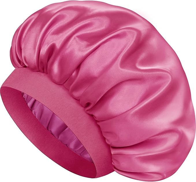 7AGAT satin sleep bonnet for hair protection, soft silk material with wide elastic band, adjustable night cap for curly and frizzy hair