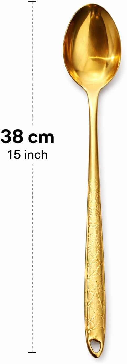 7AGAT stainless steel kitchen utensil with ergonomic handle in silver, gold, and rainbow finishes, heat resistant and dishwasher safe.