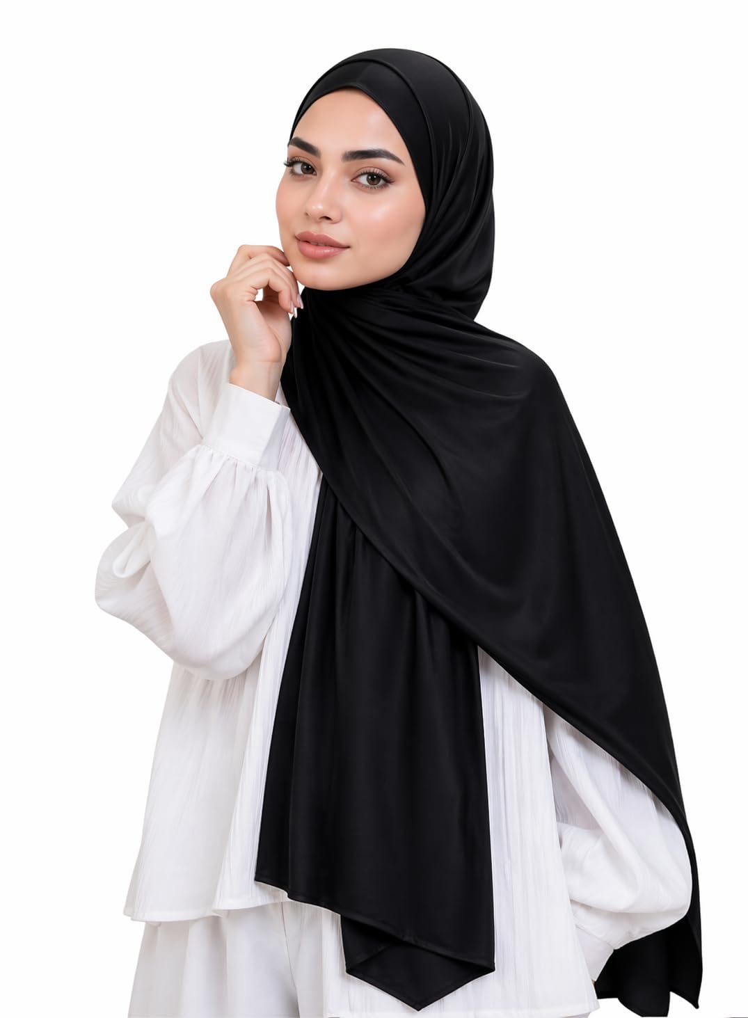 Soft white cotton gel scarf for women by 7AGAT, seamless, adjustable drawstring head cover in solid color.