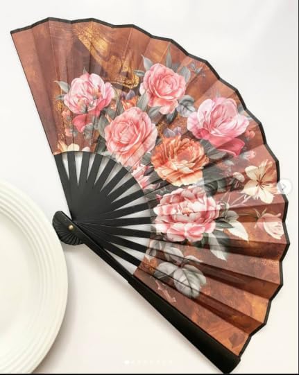 7AGAT hand fan with durable plastic and leather, featuring a floral pattern, foldable design, ideal for weddings, parties, and decorations.