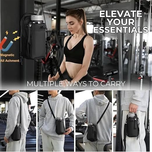 Black 7AGAT Magnetic Bag Company gym water-resistant water bottle bag with multi-pocket organization and adjustable strap.