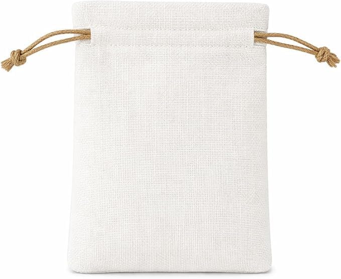 Set of 10 burlap gift bags with drawstrings, Hessian jute linen pouches for wedding favors, parties, and DIY crafts.