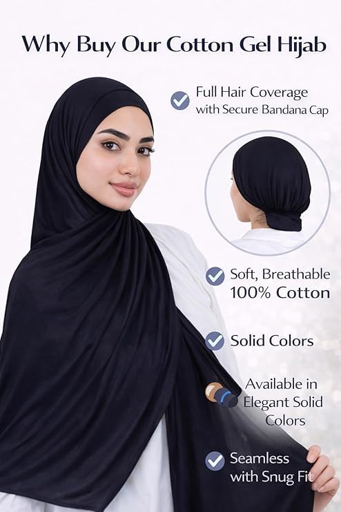 Soft white cotton gel scarf for women by 7AGAT, seamless, adjustable bandana style head cover in solid color.