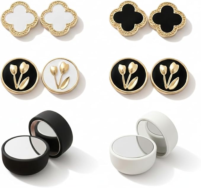 Six pairs of 7AGAT No-Snag Magnetic Hijab Pins set with fabric-safe scarf magnets, for secure and gentle hijab styling.