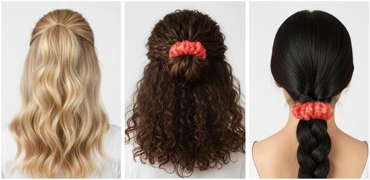 Colorful synthetic fur ponytail holders by 7AGAT, fluffy hair accessories for women and girls, set of two.