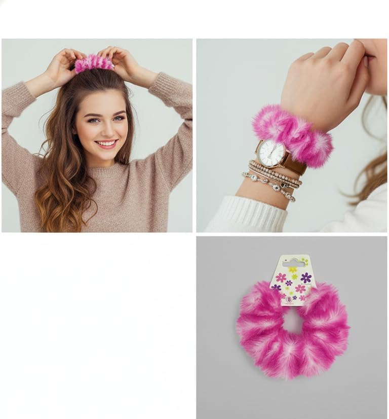 Colorful faux fur ponytail holders by 7AGAT, soft and fluffy, perfect for women and girls, set of two hair accessories.