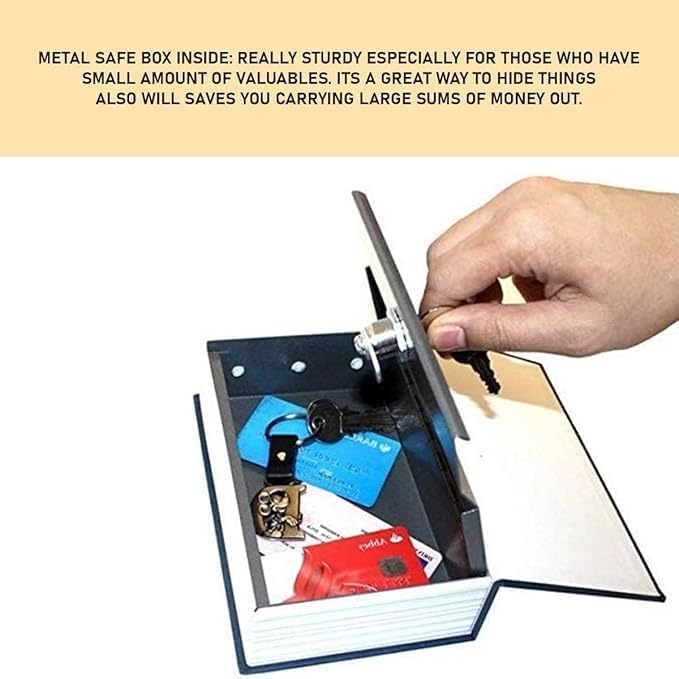 7AGAT hidden book safe with key lock, portable dictionary-style diversion safe for cash, jewelry, passports, and valuables.