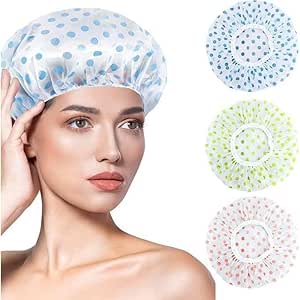 7AGAT 2-pack waterproof shower caps in assorted patterns, reusable hair bonnets for shower, hair treatments, and coloring.