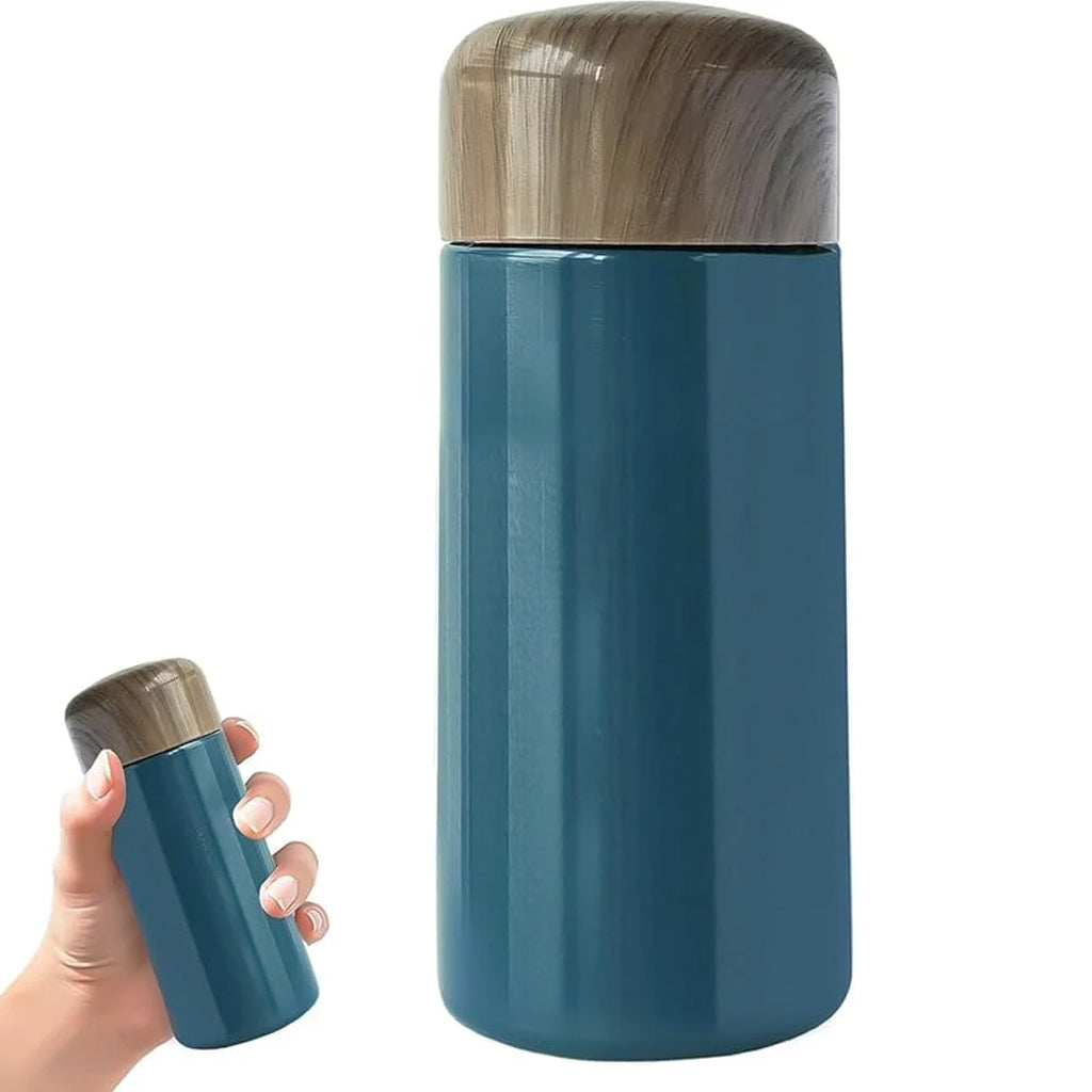 Stainless Steel Vacuum Bottle, 150ml/250ml, Portable Thermal Flask with Wood-Grain Lid, Leak-Proof, Hot & Cold Drink Travel Mug choose your (Navy Blue, 150mm)