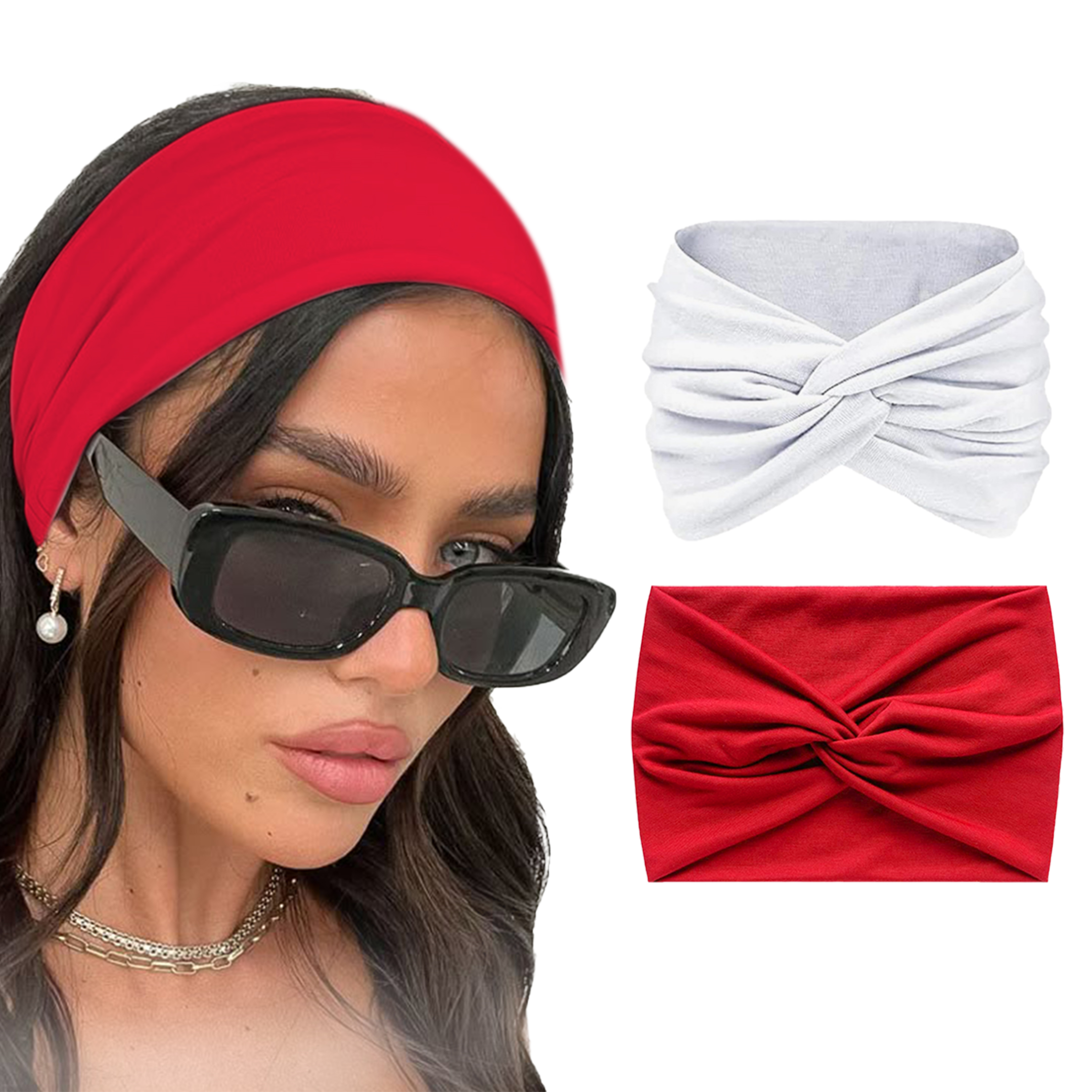 Two knitted cotton headbands for women and girls with cute knot design, made of 95% cotton, ideal as headwrap accessories.